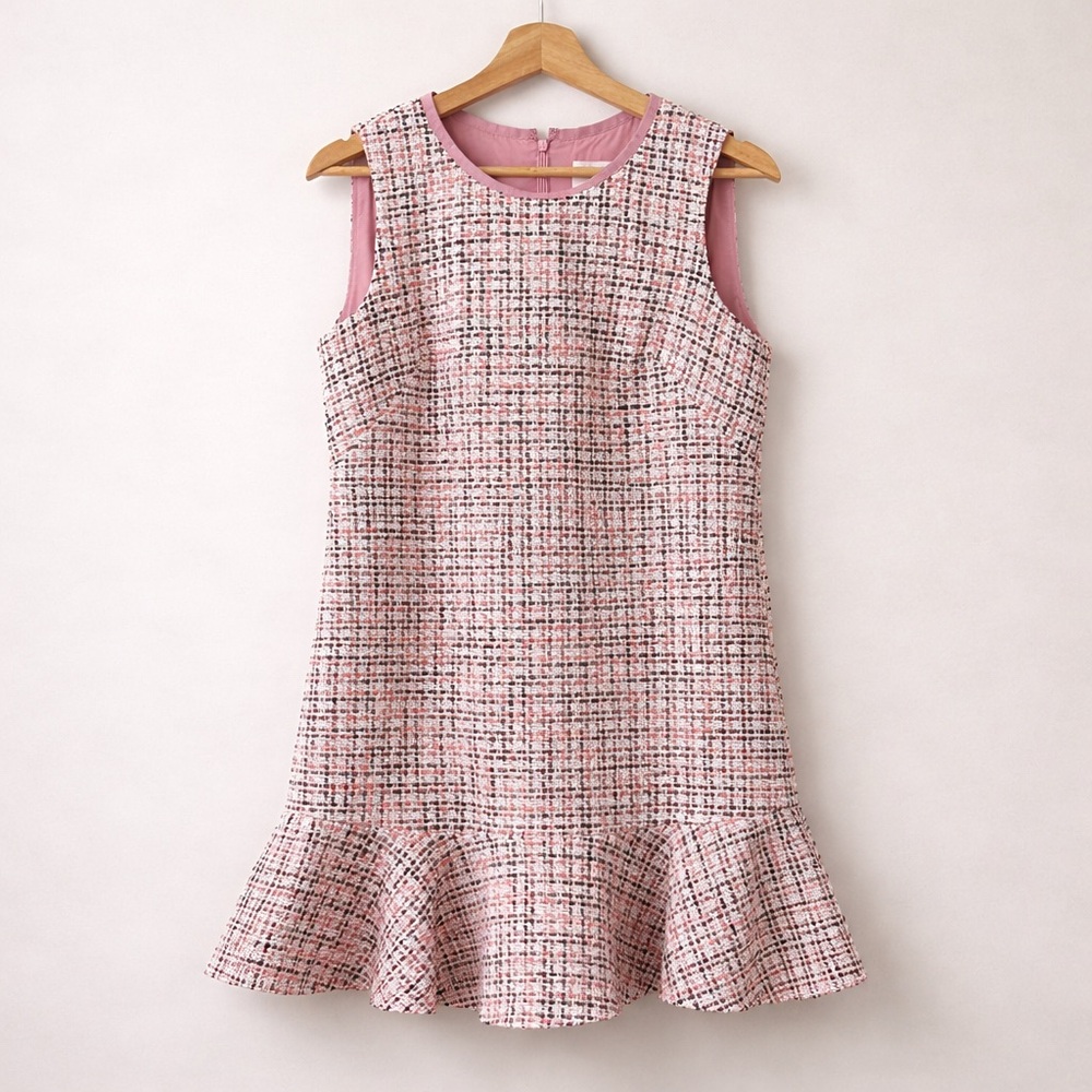 Gal Meets Glam Annika Tweed Dress Pink Boucle Peplum Hem Size 4 NWT - Picture 3 of 14